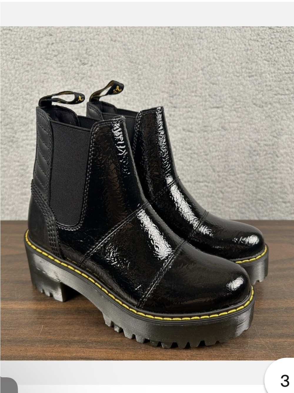 Dr. Martens Black Patent Lug Sole Chelsea Boots. Air Ware